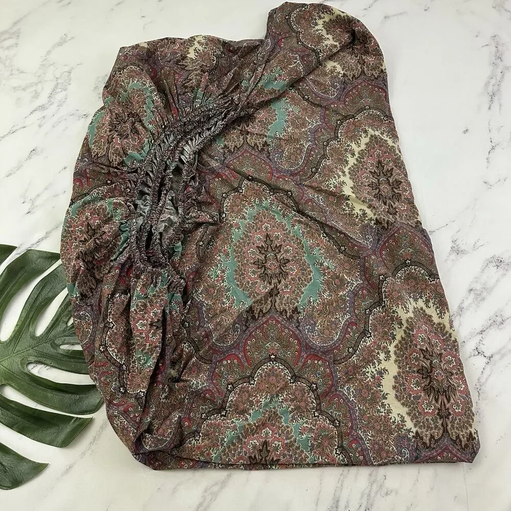 Ralph Lauren Emerson Paisley Print Fitted Bed Sheet Full Size Brown Pink Vintage